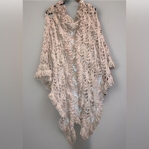 Vintage Ivory white Hand knit crochet shawls / wraps Large triangle 102" x42"